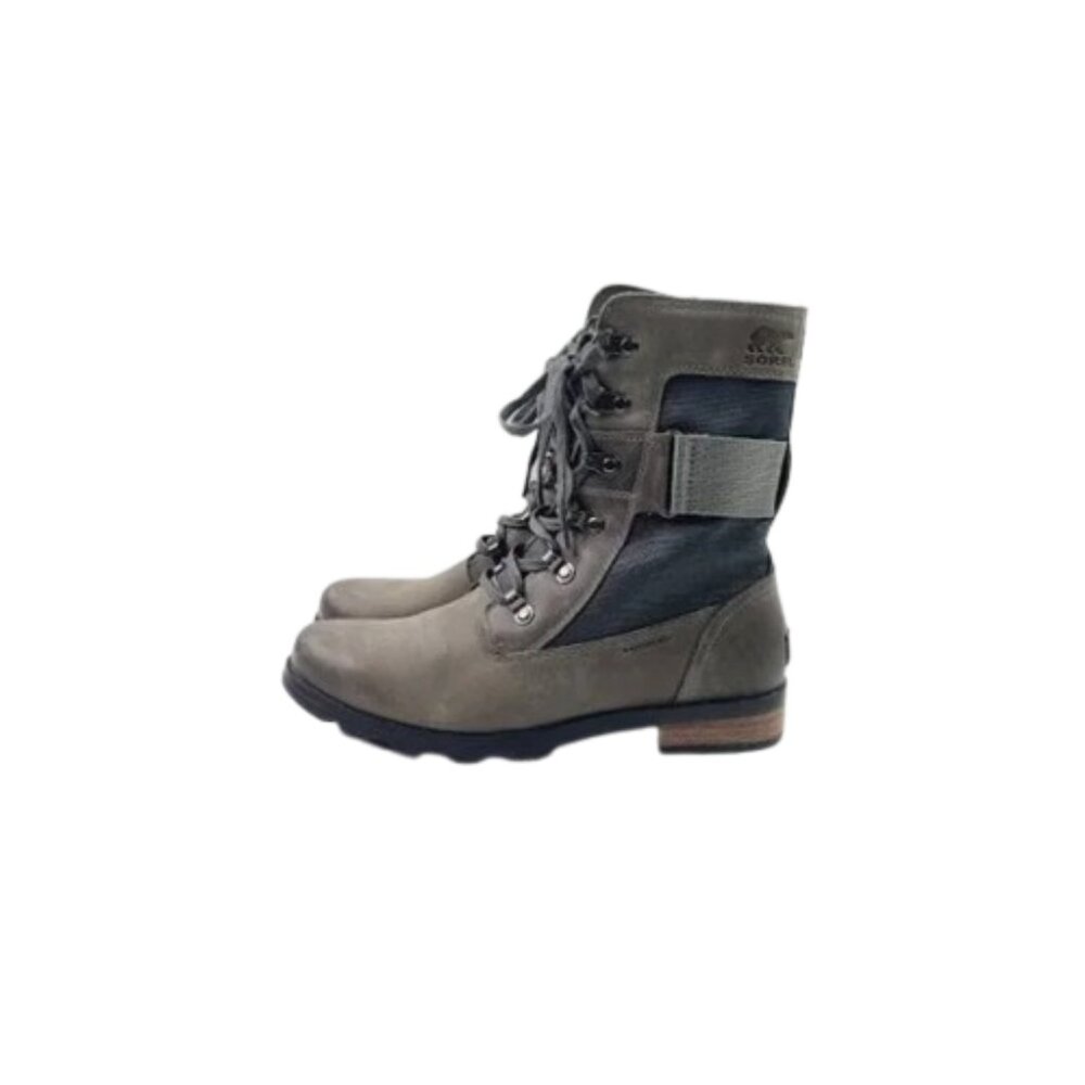 Sorel Women's Gray Black Emelie Conquest Leather Winter Ankle Moto Boot Sz 8.5